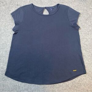 Nautica Womens Top Navy Blue Sleeveless Crew Neck Casual Blouse Keyhole Large